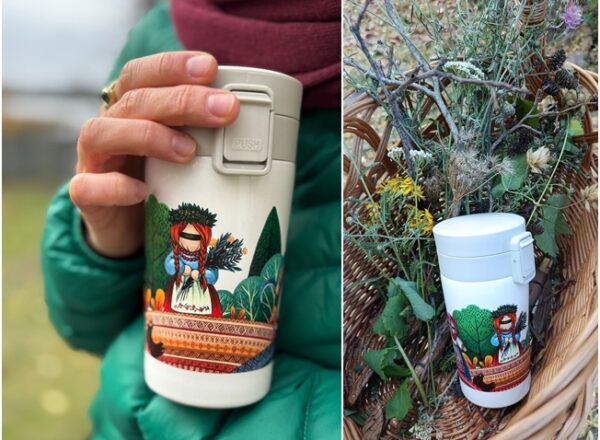 beżowy kubek termiczny dla ziół