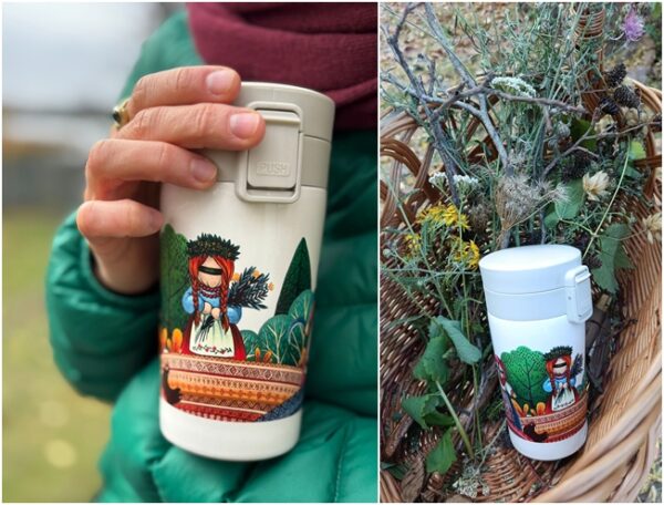 beżowy kubek termiczny dla ziół