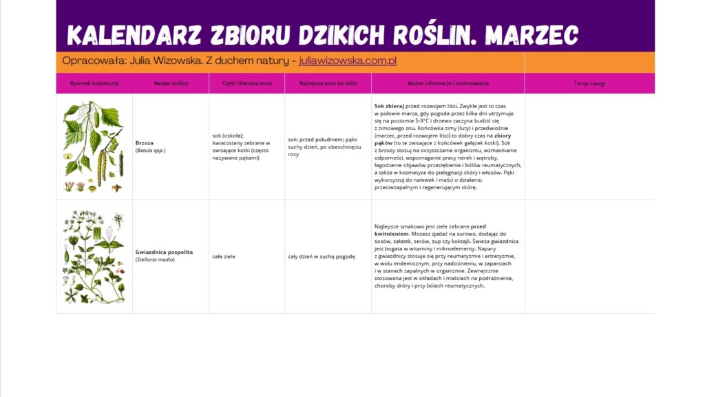 kalendarz zbioru roślin